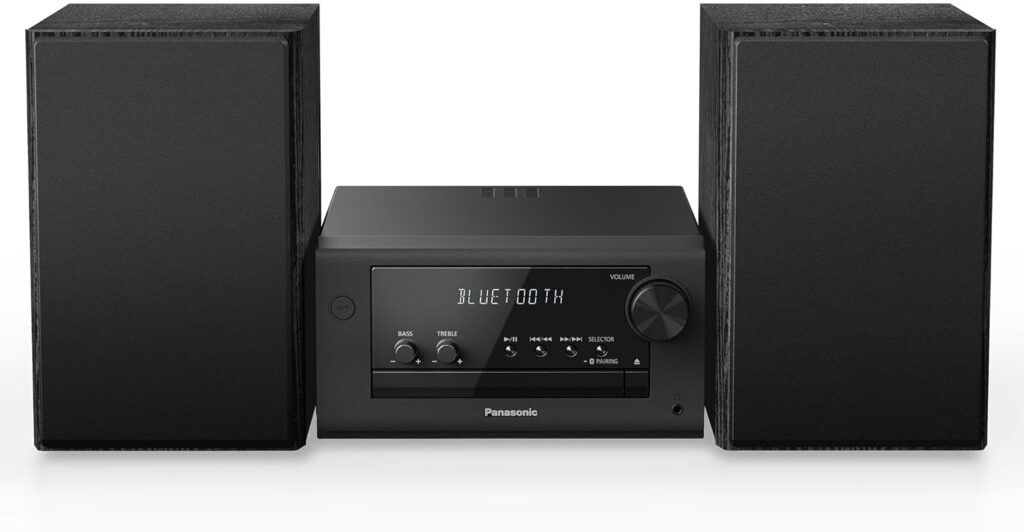 Panasonic Compact Stereo System with CD Player, Bluetooth, FM Radio and USB with Bass and Treble Control, 80W Stereo System for Home with Remote Control – SC-PM700PP-K (Black)