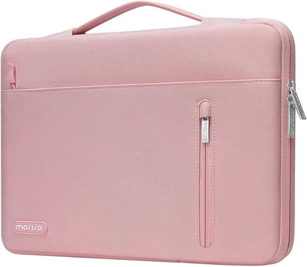 MOSISO 360 Protective Laptop Sleeve 16 inch, 15-15.6 inch Laptop Case, Compatible with MacBook Air 15 inch M4 M3 M2/Pro 16 inch M4 M3 M2 M1, HP Acer Notebook,Horizontal Bag with Belt&Right Pocket,Pink