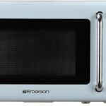 Emerson MWR7020BL Retro Compact Countertop Microwave Oven with Button Control, LED Display, 700W 5 Power Levels, 8 Auto Menus, Glass Turntable and Child Safe Lock, 0.7, Thunderbird Blue