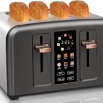 SEEDEEM Toaster 4 Slice, Stainless Toaster & Touch Control, LCD Display, 6 Bread Type, 7 Shade Settings, 1.5” Wide Slots, Cancel/Defrost/Reheat, Removable Crumb Tray, 1800W, Dark Metallic