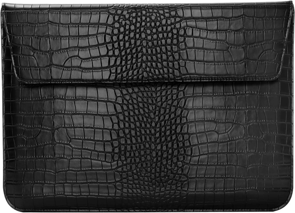 MOSISO Laptop Case 13.3 inch, 13-13.3 inch Laptop Sleeve Compatible with MacBook Air/Pro 13 / Pro 14, HP Dell ASUS Lenovo Notebook, Crocodile Grain PU Leather Flap Case Bag, Black