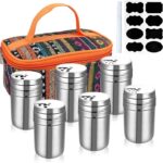 6Pcs Stainless Steel Spice Shaker, Camping Spice Kit with Travel Bag, Salt and Pepper Shakers Set For Salt Sugar Spice Dry Herb Spice, for Home or Outdoor Use