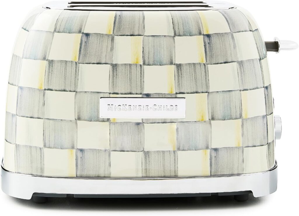 MACKENZIE-CHILDS 2-Slice Toaster, Decorative Toaster for Kitchen, Gray-and-White Sterling Check