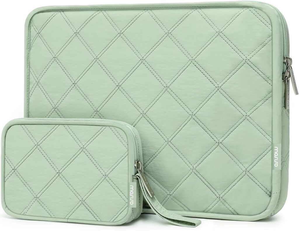 MOSISO 13-14 inch 360 Protective Laptop Case, Square Quilted Laptop Sleeve Bag Carrying Case Compatible with MacBook Air/Pro 13 13.3/Air 13.6/Pro 14, HP, Dell, Lenovo, Asus with Small Case, Sage Green