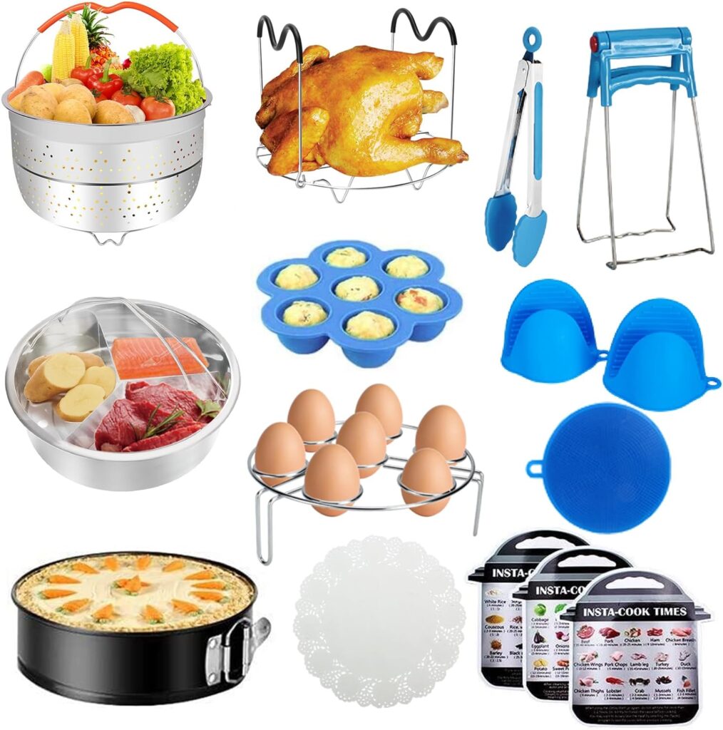 Accessories for Instant Pot, 73 PCS Accessories for Pressure Cooker for 5/6/8 Qt Electric Pressure Cooker -2 Steamer Baskets, Steamer Rack, Non-stick Springform Pan, Egg Rack
