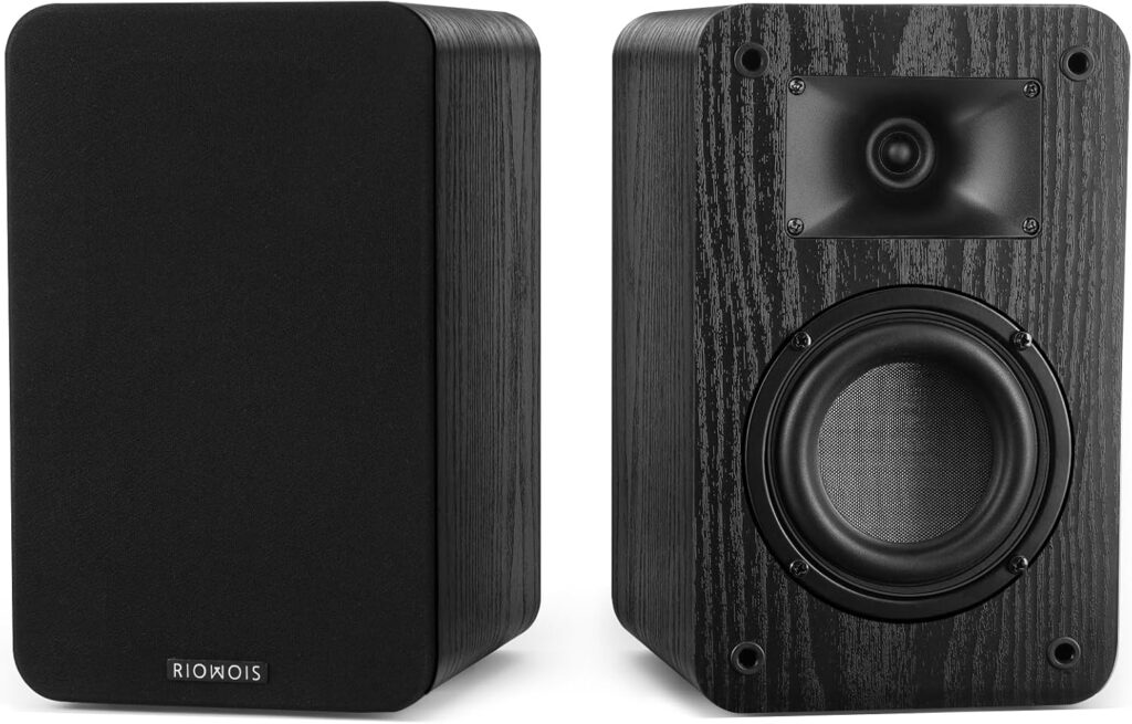 Passive Bookshelf Speakers for Record Player, Stereo Speakers with 4 Inch Woofer and Silk Dome Horn Tweeter for Turntable, Surround Sound System,PC and TV, Wall Mountable.
