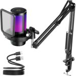 InnoGear Gaming USB Microphone, Noise Cancellation Condenser Mic with Mute, Gain, RGB Indicator, Boom Arm Stand for Streaming, Podcast, Twitch, YouTube, Discord, PC, Computer, PS4, PS5, Mac, Black