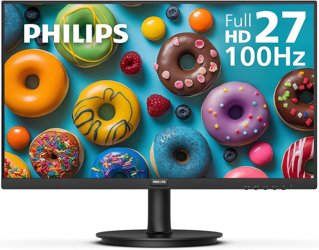 Philips New 27-inch Class Thin Full HD (1920 x 1080) 100Hz Monitor, VESA, HDMI x 1, VGA Port x1, Eye Care, 4 Year Advance Replacement Warranty, 271V8LB, Black