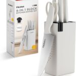 Knife Set, FIKSHOT 6-Piece Kitchen Knife Block Set with & Built-In Sharpener, Dishwasher Safe High Carbon Stainless Steel Blades, Rust-Resistant – Ideal Housewarming Gift