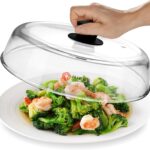 Glass Microwave splatter cover for food plate – Sturdy Borosilicate glass splatter guard with vent hole – 100% Food Safe BPA free Easy Grip Silicone Knob and Dishwasher safe – 10.5in
