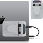 Lacdo Portable Hard Drive Sleeve for Laptop, 2-Pocket Stick on Pouch with Reusable Adhesive, for San Disk, Samsung, Crucial, Portable External Solid State Drive SSD Hard Drive Carrying Case, Gray