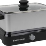 West Bend Versatility Slow Cooker Large Capacity Non-stick Cooking Vessel & Variable Temperature Heating Base Includes Travel Lid and Storage Bag, Range and Oven-Safe Cooking Pot, 5-Quart, Silver