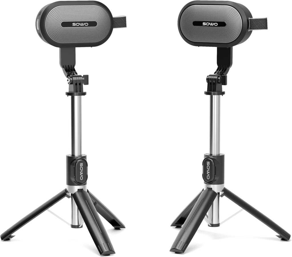 SOWO Wireless Dual Bluetooth Speakers Set, Adjustable Stands 2Pcs, High-Fidelity Stereo Sound, Smart Pairing Sync, Surround Sound with Portable Lightweight Case for Home, Travel, Party, Birthday