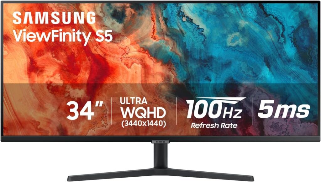 SAMSUNG 34″ ViewFinity S50GC Series Ultrawide QHD Monitor, 100Hz, 5ms, HDR10, AMD FreeSync, Ultrawide Screen, Eye Care, Thin Bezels, PIP, PBP, LS34C50DGANXZA, 2023, Black