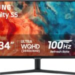 SAMSUNG 34″ ViewFinity S50GC Series Ultrawide QHD Monitor, 100Hz, 5ms, HDR10, AMD FreeSync, Ultrawide Screen, Eye Care, Thin Bezels, PIP, PBP, LS34C50DGANXZA, 2023, Black