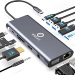 Laptop Docking Station, 12-in-1 USB C Hub – Dual Monitor with 1x 4K@60Hz HDMI, VGA, 100W PD, Ethernet, 3× USB 3.0, USB-C Data Port, SD/TF Card Reader, Audio – Compatible with MacBook, Dell, HP, Lenovo