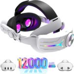 Upgraded RGB Lighted Head Strap with Battery 12000mAh for Meta Quest 3/3s Accessories, Quick Charge for Extended Playtime, to Reduce Facial Stress, Adjustable Elite Strap (White)