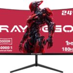 24 inch Curved Gaming Monitor 180Hz 1ms,FHD 1920×1080P,4000:1 Contrast Ratio,with FreeSync & Eye-Care Technology, Support DP, HDMI,USB,3.5mm Port for Gaming Home Office,Wall Mount Install