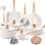 Caannasweis 20Pcs Cookware Sets, Nonstick Pots and Pans Set, Granite Induction Cookware, Non Stick Kitchen Cooking Set, Grayish White Grill Pan Set, PFOS PFOA Free