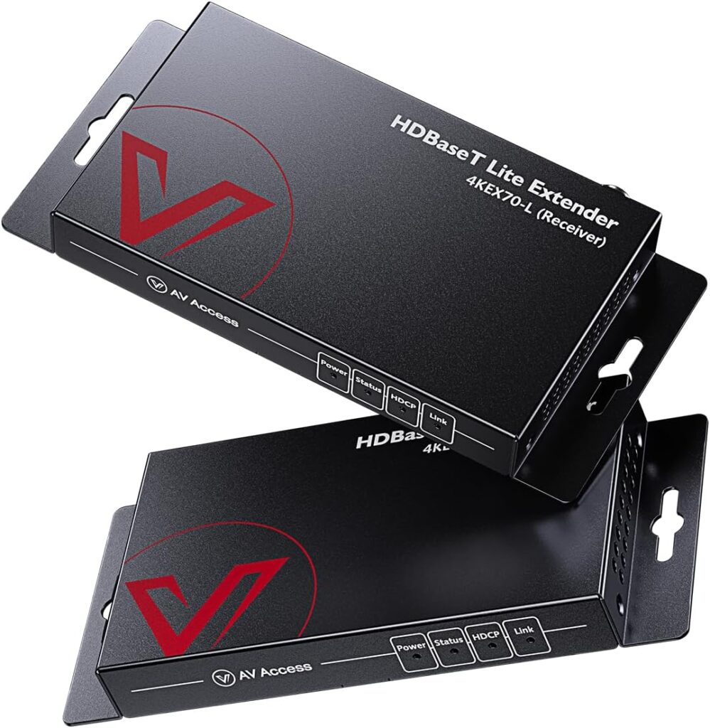 AV Access HDBaseT HDMI Extender Over Single Cat5e/6/6a/7 Ethernet Cable 4K@60Hz 130ft, 1080P@60Hz 230ft, UltraHD Supports CEC, Bi-Directional PoE, IR and RS232 Pass Through, EDID, HDCP 2.2 (4KEX70-L)