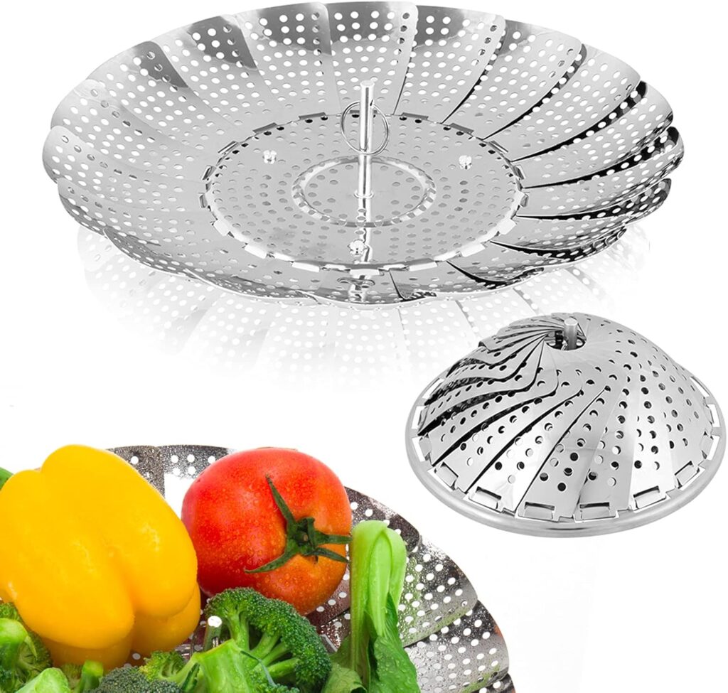 Vegetable Steamer Basket, Premium Stainless Steel Veggie Steamer Basket – Folding Expandable Steamers to Fits Various Size Pot Small by SAYFINE (5.5″ to 9.2″)