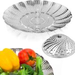 Vegetable Steamer Basket, Premium Stainless Steel Veggie Steamer Basket – Folding Expandable Steamers to Fits Various Size Pot Small by SAYFINE (5.5″ to 9.2″)