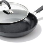 OXO Good Grips 9.5″ Frying Pan Skillet with Lid, 3-Layered German Engineered Nonstick Coating, Stainless Steel Handle with Nonslip Silicone, Black
