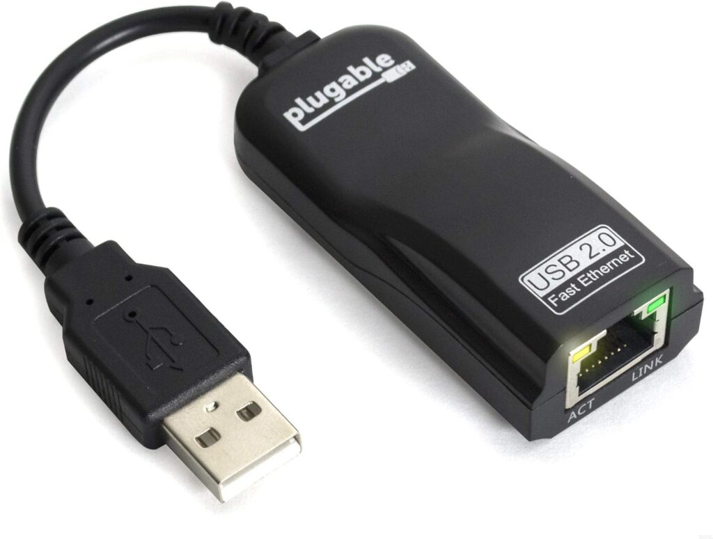 Plugable USB 2.0 to Ethernet Adapter: Fast 10/100 Mbps Wired Network Solution for Windows, Linux, Chromebook, and Nintendo Switch – Driverless Setup, Compact & Portable Design