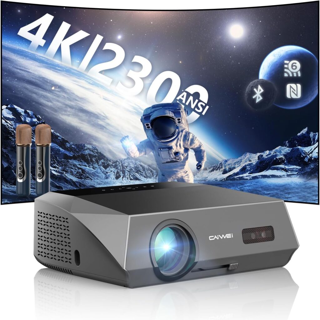 Smart 4K Projector Movie Gaming Karaoke TV, 2300 ANSI High Brightness Ultra HD Proyector Indoor Daylight, NFC, Auto Focus, WiFi 6, Bluetooth, DSP Audio, HDMI, Outdoor Home Theater/Bright Room, 2025