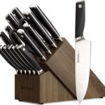 Astercook Knife Set, Kitchen Knives Set with Block and Sharpener Full Tang 17 Pcs German Stainless Steel Knives Sharp Blade Dishwasher Safe Premium Knife Set with Anti-slip Ergonomic Handle, Black