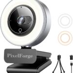 2K Webcam for PC with Microphone & Light & Privacy Cover, Web Camera for Desktop Computer/Laptop/Monitor/Mac, USB Streaming Camera for Zoom/Skype/Teams/Video Calling/Studying and Conference