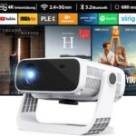 Smart Projector with WiFi and Bluetooth Built-in 1000+ Apps – 450 ANSI 4K Support Mini Movie Projector Native 1080P with 120° Rotation, Auto Keystone & Zoom 2025 New Portable Bedroom Proyector