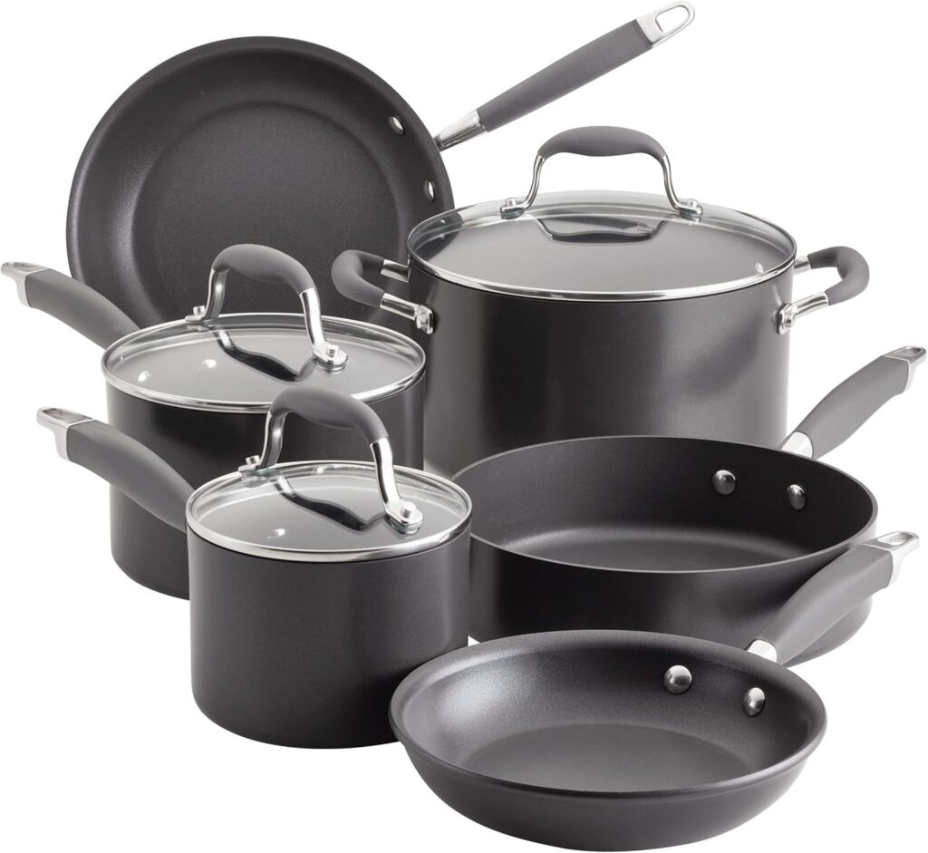 Anolon Advanced Home Hard Anodized Nonstick Cookware/Pots and Pans Set, 9 Piece – Moonstone