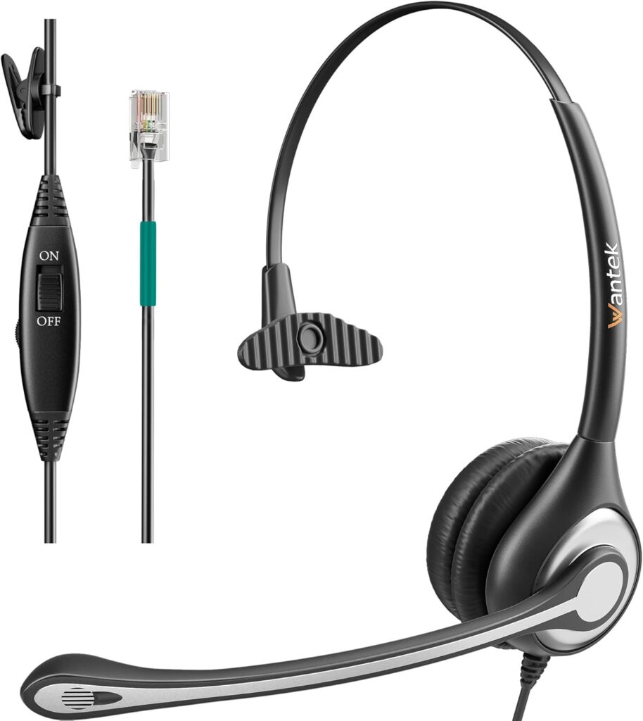 Wantek Corded Telephone Headset Mono w/Noise Canceling Mic for Avaya Aastra Allworx Adtran Alcatel Lucent AltiGen Comdial Digium Gigaset InterTel Mitel Plantronics MiVoice Landline Deskphones(F600S1)