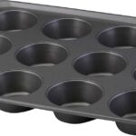 Rachael Ray Yum-o! Nonstick Bakeware 12-Cup Muffin & Cupcake Tin With Grips – Gray with Red Grips