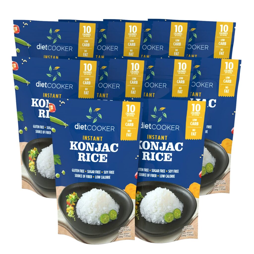 Shirataki Rice, DIET COOKER Konjac Rice 10 Pack Inside, Keto & Vegan Friendly, 9.52 oz, Odor Free, Low Calorie, Zero Net Carbs, Slim Rice Healthy Diet Food