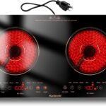 2 Burner Electric Cooktop 110v, 24 Inch Electric Stove Countertop & Built-in, Plug-in Electrics Cooktop, 8 Power Levels & 8 Functions, Touch Control, Safety Lock, Timer, 2000W, Orange