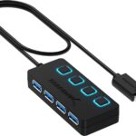 SABRENT 4-Port USB 3.0 Hub with Individual LED Power Switches – Slim, Portable Design – 2 Ft Cable – Fast Data Transfer – Compatible with Mac & PC (HB-UM43)