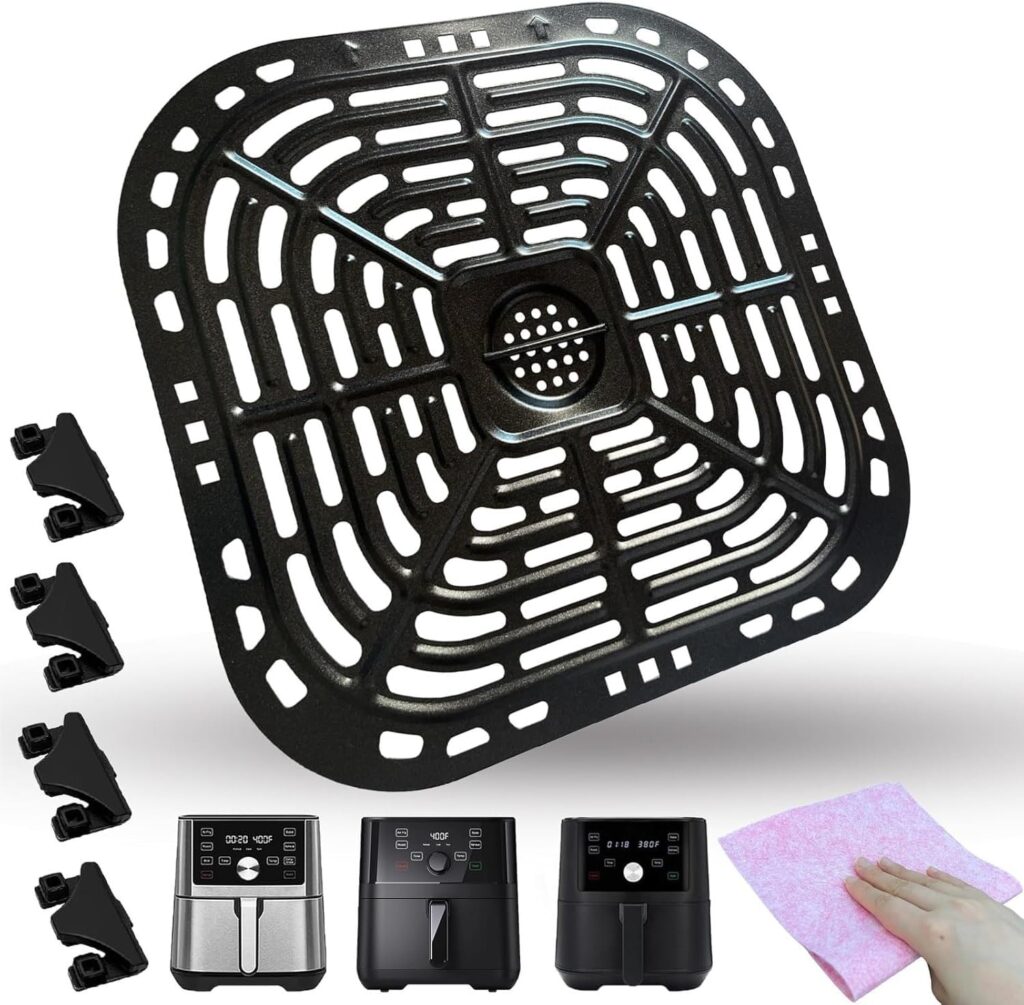 6QT Air Fryer Tray for Instants Pot Vortex Plus 6 in 1 6QT XL Air Fryer, Premium Air Fryer Grill Pan Crisper Plate Grate Grid Rack Shelf for Gourmias GAF680/GAF685 6QT Air fryers, Nonstick