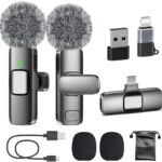 PoP voice USB C Mini Microphone for iPhone 16/15/14/Android, Wireless Lavalier Microphone with Noise Reduction, Lapel Lav Mic for Vlog YouTube TikTok Recording, 12H, 65ft