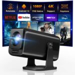 Mini 4K Projector with Wifi and Bluetooth, 1080P Full HD Smart Outdoor Portable Movie Small Projector with 270°Rotatable Stand, Android 13 OS, Auto Keystone, Support Big Screen for Home Bedroom
