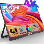 Innoview 23.8” 4K Large Portable Monitor, UHD (3840*2160) 100%sRGB IPS Speakers USB-C HDMI Work Home Second Monitor W/180°Adjustable Stand for Laptop, Desktop, Macbook, Phones, Tablet, PS5/4, Switch