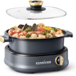 Stariver 3L Electric Hot Pot with Dual-Power Control and Non-Stick,Electric Shabu Shabu Pot with Removable Pot, Electric Pot with Tempered Glass Lid for Party, Family Dinners