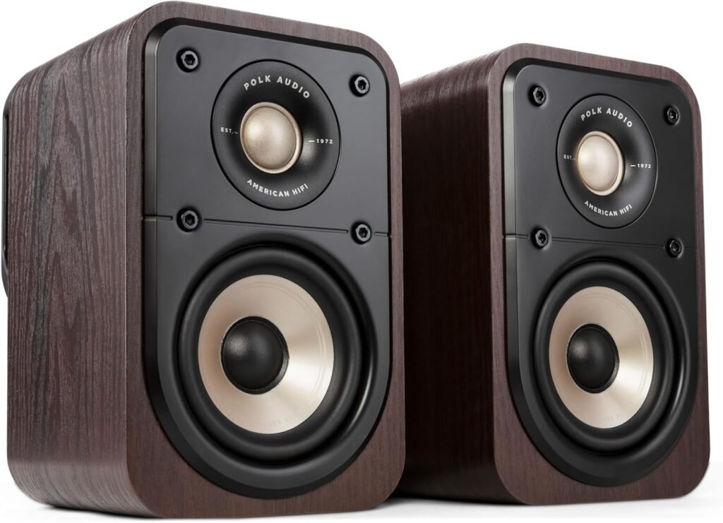 Polk Signature Elite ES10 Surround Loudspeaker – Hi-Res Audio Certified, Dolby Atmos & DTS:X Compatible, 1″ Tweeter & 4″ Woofer, Power Port Technology for Effortless Bass (Pair, Contemporary Walnut)