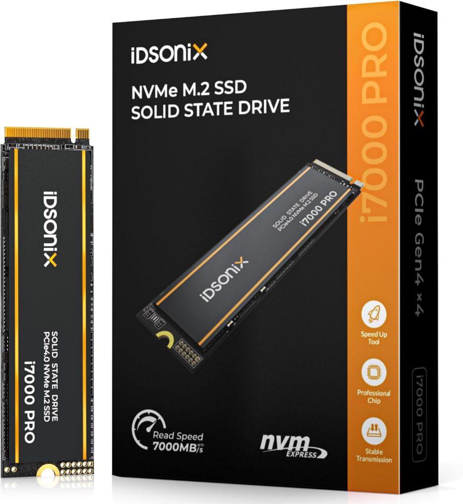 iDsonix M.2 SSD 2TB, PCIe Gen4X4, M.2 2280 NVMe SSD, Speeds Up to 7000 MB/s, Internal Gaming Solid State Drive with 3D NAND Flash & Heatsink for PS5, PC, Laptop and Desktop – i7000PRO