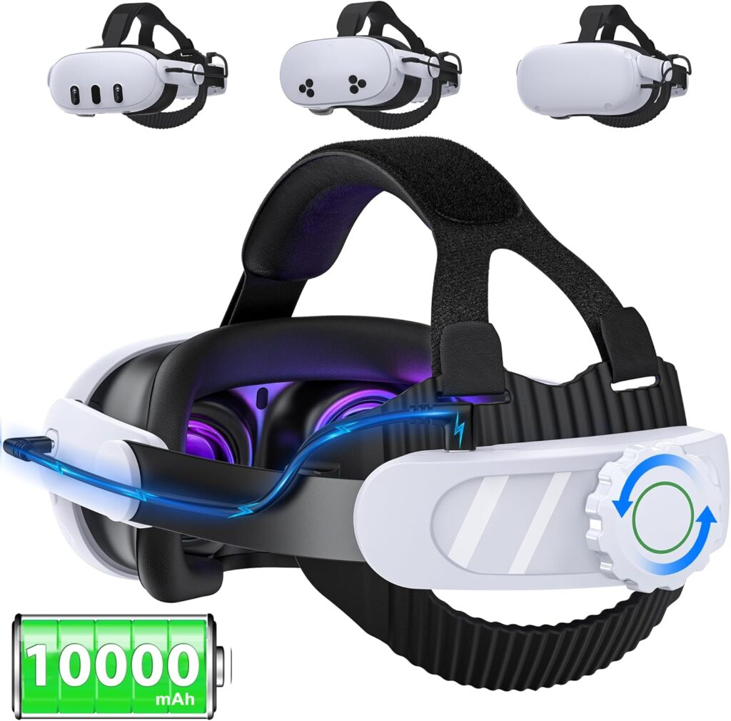 Upgraded Battery Head Strap for Meta Quest 3/3S/2 VR Headset 10000mAh Headstrap with Battery Adjustable Comfort Headstrap for Oculus Quest 3/3S/2 VR Elite Strap Replacement Accessories