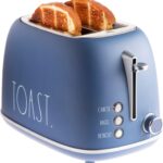 Rae Dunn Retro Rounded Bread Toaster, 2 Slice Stainless Steel Toaster with Removable Crumb Tray, Wide Slot with 6 Browning Levels, Bagel, Defrost and Cancel Options, Navy