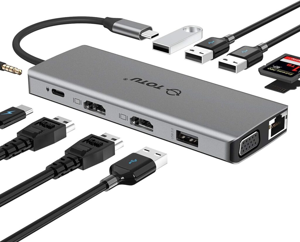 TOTU 13-in-1 USB-C Hub with Ethernet, 4K HDMI, VGA, PD, SD/TF Cards Reader, Mic/Audio Docking Station for MacBook Pro Air XPS and Other USB-C Laptops