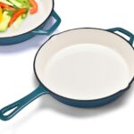 Bruntmor Cast Iron Pan – 10×16-Inch Round Skillet with Pour Spout – Frying Pan Compatible with Stovetops, Ovens, and Grills -Pre-Seasoned Non-Stick Surface Kitchen Tool and Cookware for Frying – Teal