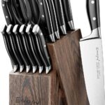 Emojoy Knife Set, 18-Piece Kitchen Knife Set with Block Wooden, Manual Sharpening for Chef Knife Set, German Stainless Steel